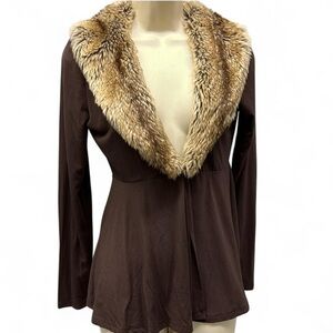 Boston Proper Brown Jacket with Faux Fur Collar